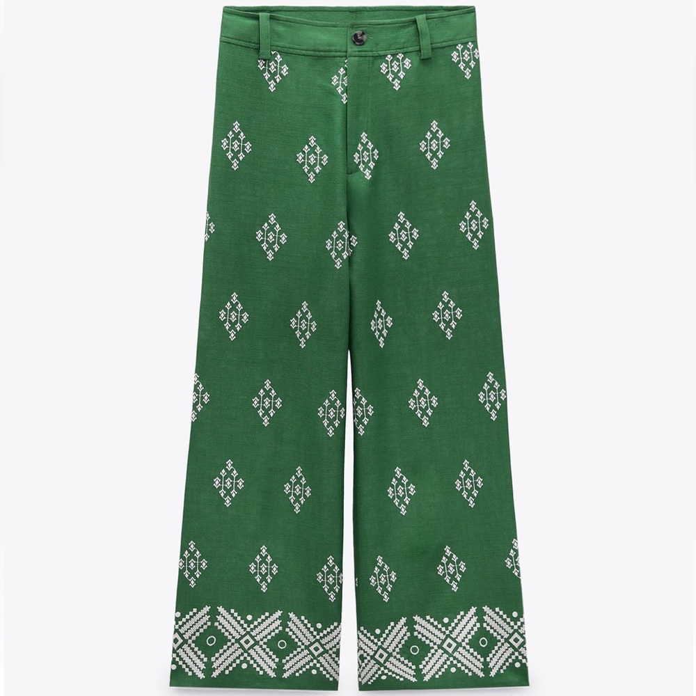 Zara | Embroidered Linen Blend Pants | Used Once